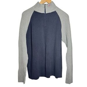 Polo Jeans Co Men Sweater XL Blue Gray‎ Pullover 1/4 Zip Mock Neck 100% Cotton